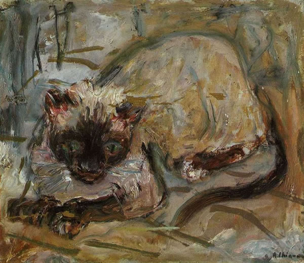 Gatto siamese, 1943-’44, olio su tavoletta, cm 30x34,5, Napoli, collezione privata